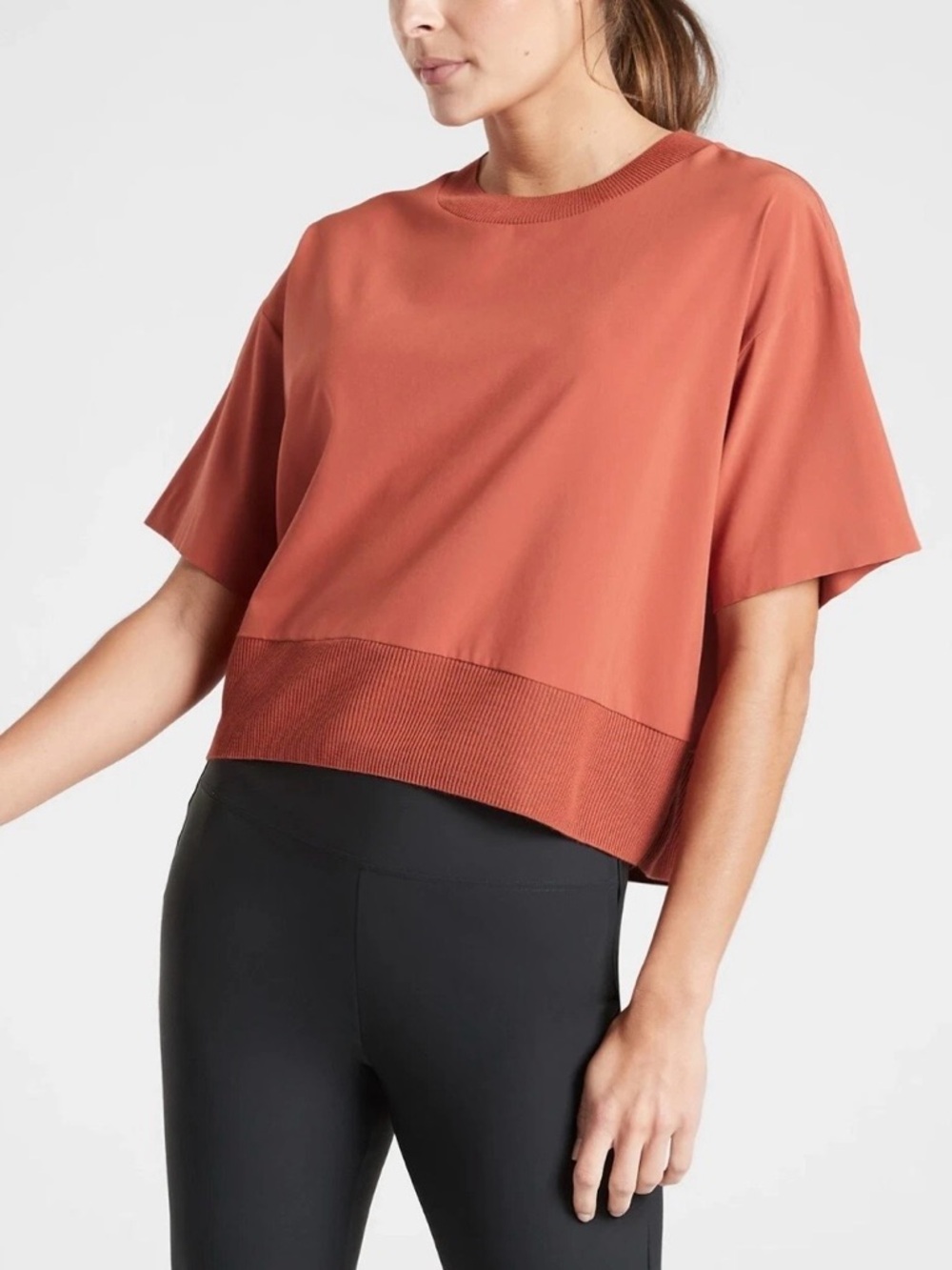 Athleta Zephyr Crop Tee Small Etruscan Red Rust Athleisure Top